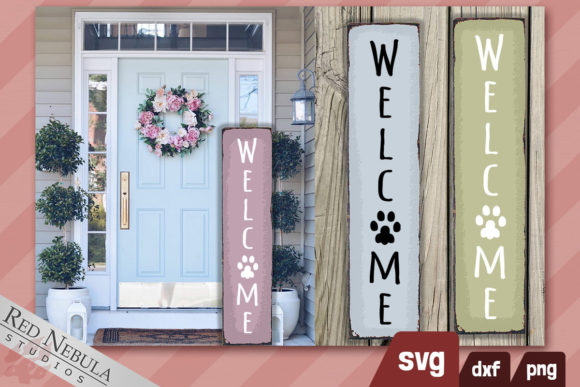 Vertical Porch Sign Welcome Pet Pawprint